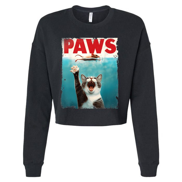 Paws Parody Cat Mouse Humorous Cat Chasing Mouse Kitten Cropped Pullover Crew