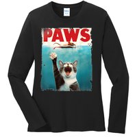 Paws Parody Cat Mouse Humorous Cat Chasing Mouse Kitten Ladies Long Sleeve Shirt