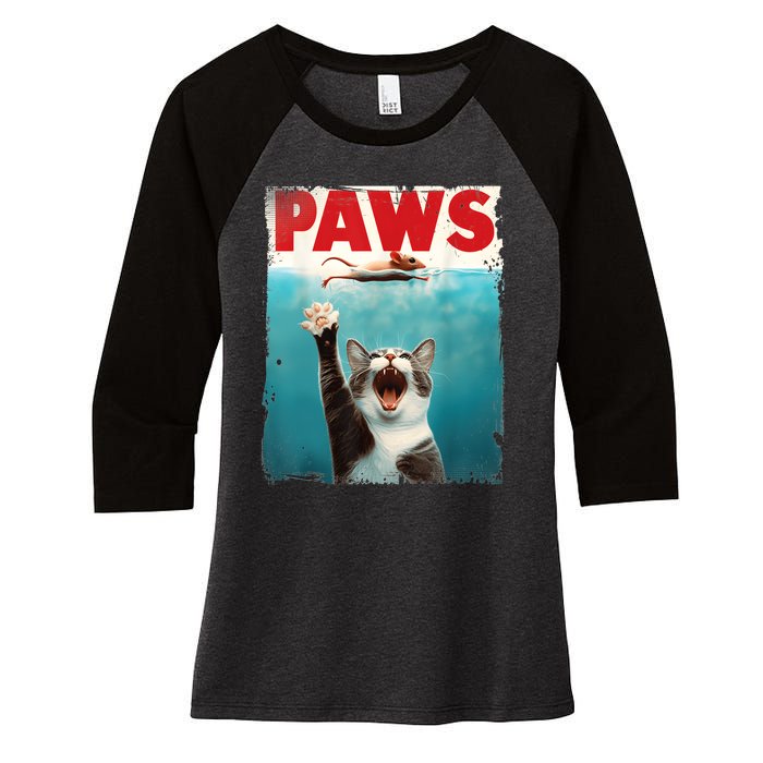 Paws Parody Cat Mouse Humorous Cat Chasing Mouse Kitten Women's Tri-Blend 3/4-Sleeve Raglan Shirt