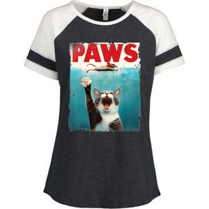 Paws Parody Cat Mouse Humorous Cat Chasing Mouse Kitten Enza Ladies Jersey Colorblock Tee