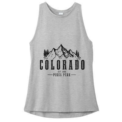 Pikes Peak Colorado Est. 1806 Vintage Mountains Hiking Ladies PosiCharge Tri-Blend Wicking Tank