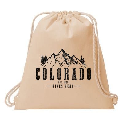 Pikes Peak Colorado Est. 1806 Vintage Mountains Hiking Drawstring Bag