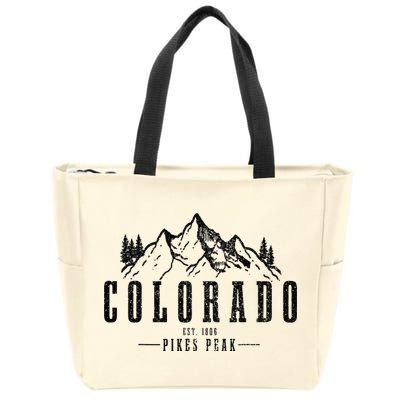 Pikes Peak Colorado Est. 1806 Vintage Mountains Hiking Zip Tote Bag