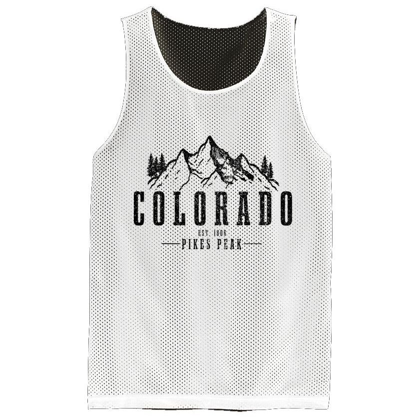 Pikes Peak Colorado Est. 1806 Vintage Mountains Hiking Mesh Reversible Basketball Jersey Tank