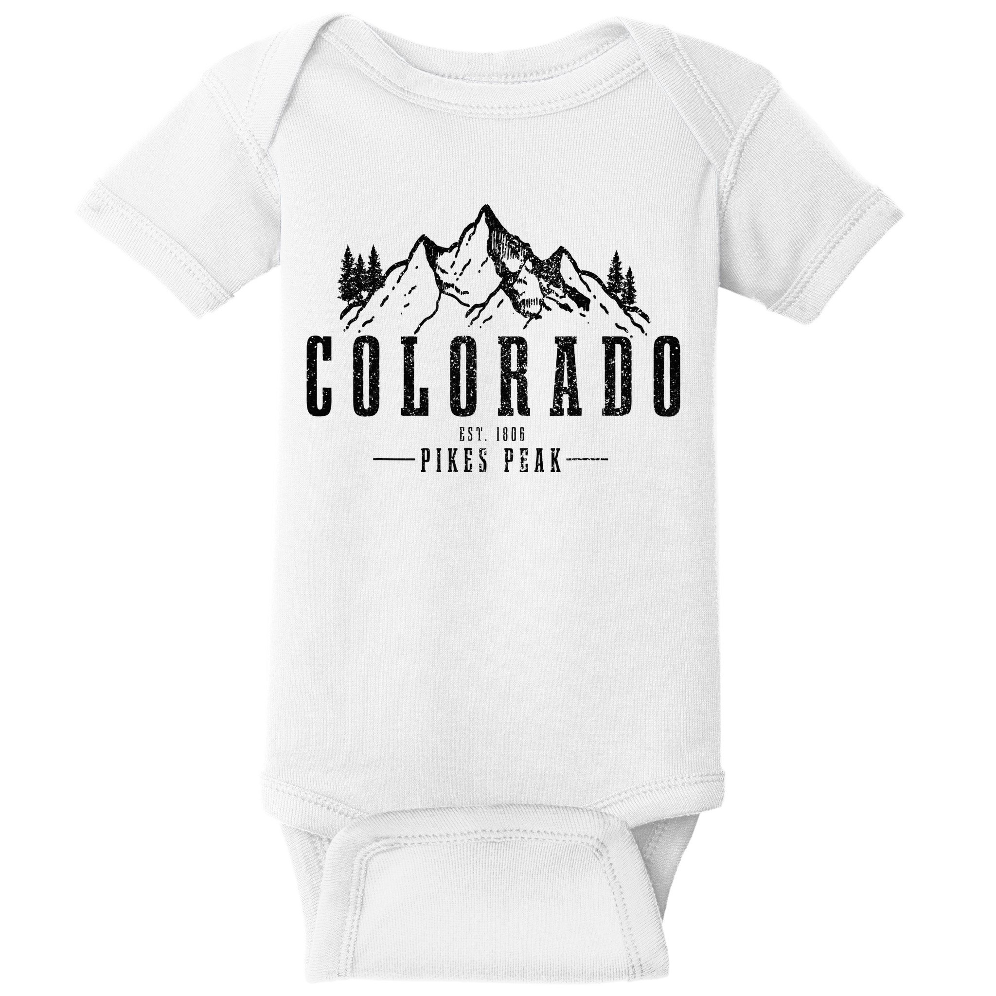 Pikes Peak Colorado Est. 1806 Vintage Mountains Hiking Baby Bodysuit