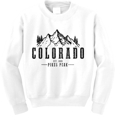 Pikes Peak Colorado Est. 1806 Vintage Mountains Hiking Kids Sweatshirt