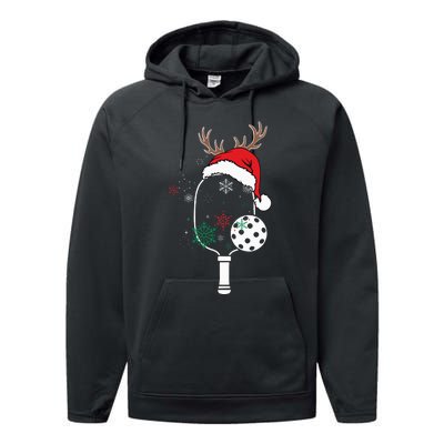 Pickleball Player Christmas Holiday Reindeer Xmas Performance Fleece Hoodie