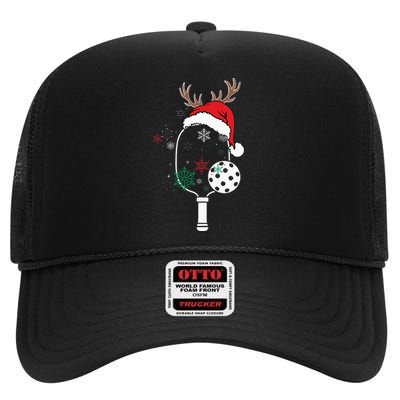 Pickleball Player Christmas Holiday Reindeer Xmas High Crown Mesh Back Trucker Hat