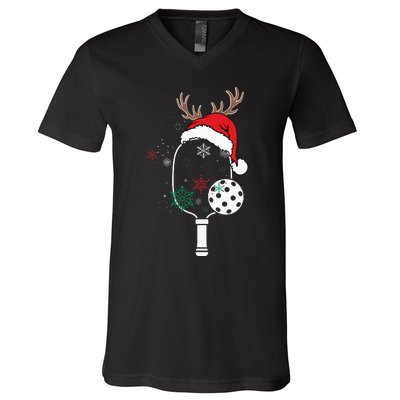 Pickleball Player Christmas Holiday Reindeer Xmas V-Neck T-Shirt