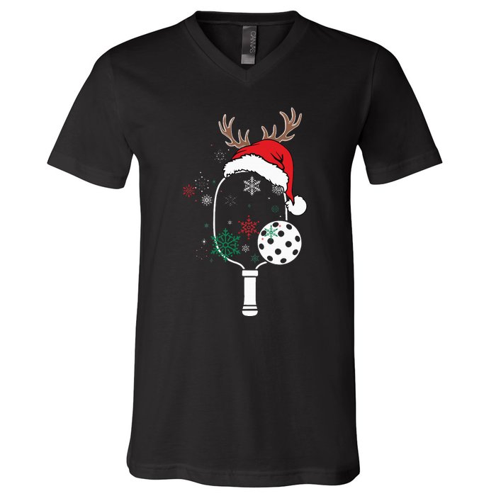 Pickleball Player Christmas Holiday Reindeer Xmas V-Neck T-Shirt