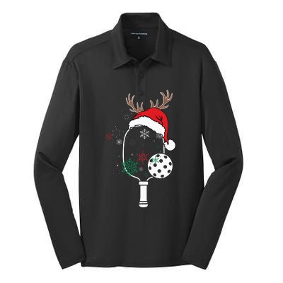 Pickleball Player Christmas Holiday Reindeer Xmas Silk Touch Performance Long Sleeve Polo