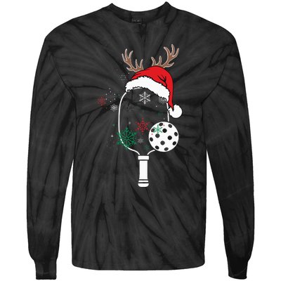 Pickleball Player Christmas Holiday Reindeer Xmas Tie-Dye Long Sleeve Shirt