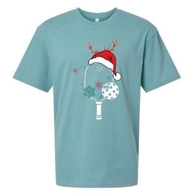 Pickleball Player Christmas Holiday Reindeer Xmas Sueded Cloud Jersey T-Shirt