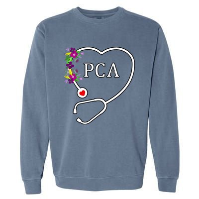 Pca Patient Care Assistant Nursing Floral Stethoscope Heart Gift Garment-Dyed Sweatshirt