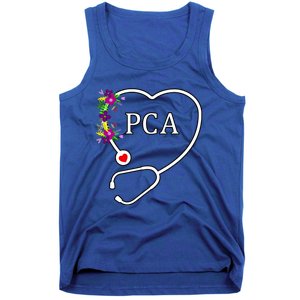 Pca Patient Care Assistant Nursing Floral Stethoscope Heart Gift Tank Top