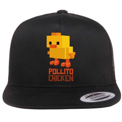 Pixel Pollito Chicken Funny Retro Video Game Style Art Flat Bill Trucker Hat