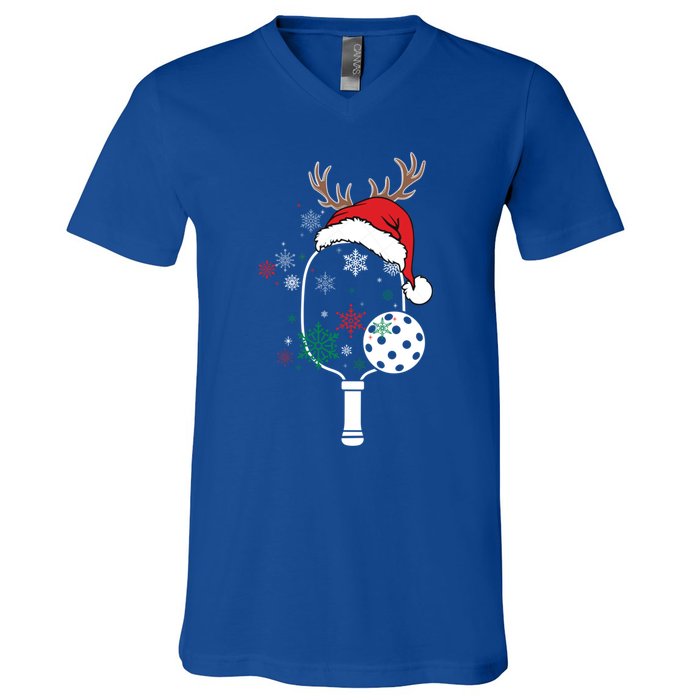 Pickleball Player Christmas Holiday Reindeer Xmas Tees Gift V-Neck T-Shirt