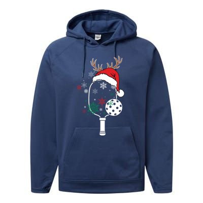 Pickleball Player Christmas Holiday Reindeer Xmas Tees Gift Performance Fleece Hoodie