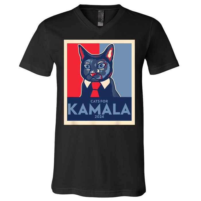 Politically Purrfect Cats For Kamala 2024 President V-Neck T-Shirt