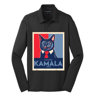 Politically Purrfect Cats For Kamala 2024 President Silk Touch Performance Long Sleeve Polo