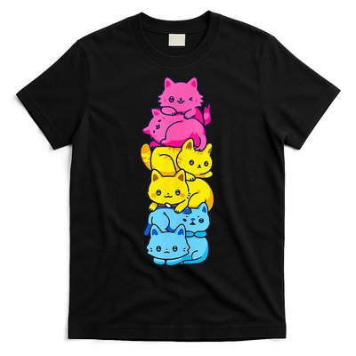 Pansexual Pride Cat LGBT Pan Flag Nonbinary Cute Cats Pile T-Shirt