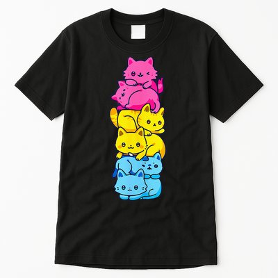 Pansexual Pride Cat LGBT Pan Flag Nonbinary Cute Cats Pile Tall T-Shirt