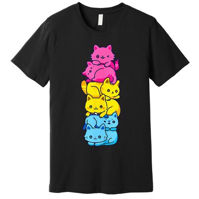 Pansexual Pride Cat LGBT Pan Flag Nonbinary Cute Cats Pile Premium T-Shirt