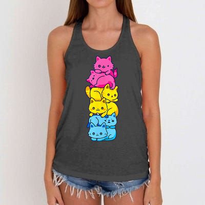Pansexual Pride Cat LGBT Pan Flag Nonbinary Cute Cats Pile Women's Knotted Racerback Tank