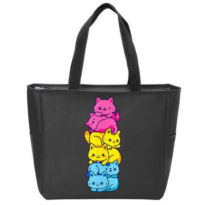 Pansexual Pride Cat LGBT Pan Flag Nonbinary Cute Cats Pile Zip Tote Bag