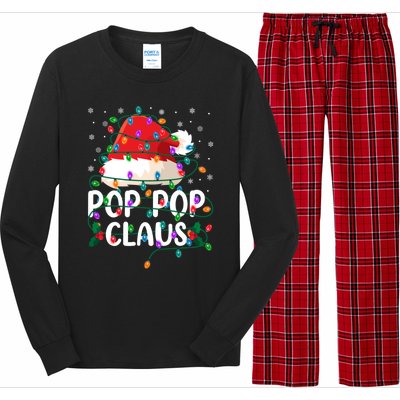 Pop Pop Claus Santa Hat And Christmas Lights Xmas Pajama Funny Gift Long Sleeve Pajama Set