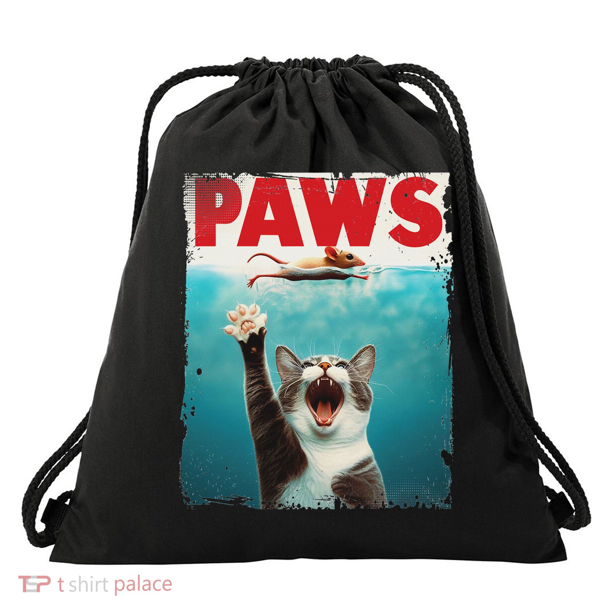 Paws Parody Cat Mouse Humorous Cat Chasing Mouse Kitten Drawstring Bag