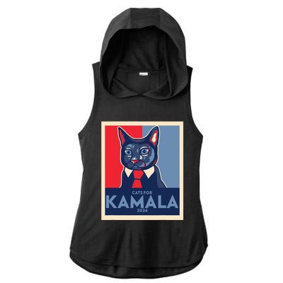 Politically Purrfect Cats For Kamala Harris 2024 President Ladies PosiCharge Tri-Blend Wicking Draft Hoodie Tank