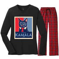 Politically Purrfect Cats For Kamala Harris 2024 President Women's Long Sleeve Flannel Pajama Set 