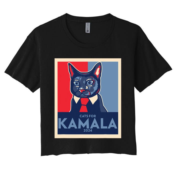 Politically Purrfect Cats For Kamala Harris 2024 President Women's Crop Top Tee