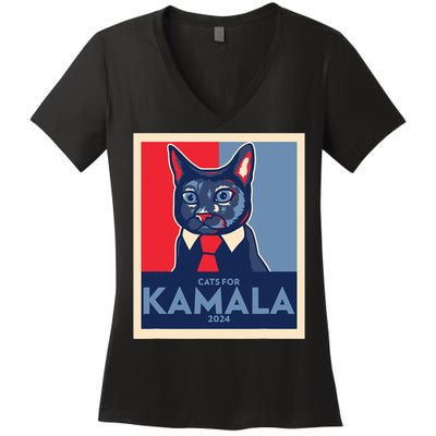 Politically Purrfect Cats For Kamala Harris 2024 President Women's V-Neck T-Shirt