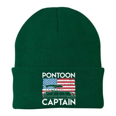 Patriotic Pontoon Captain Us American Flag Funny Boat Owner Knit Cap Winter Beanie