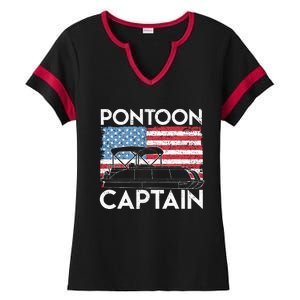 Patriotic Pontoon Captain Us American Flag Funny Boat Owner Ladies Halftime Notch Neck Tee