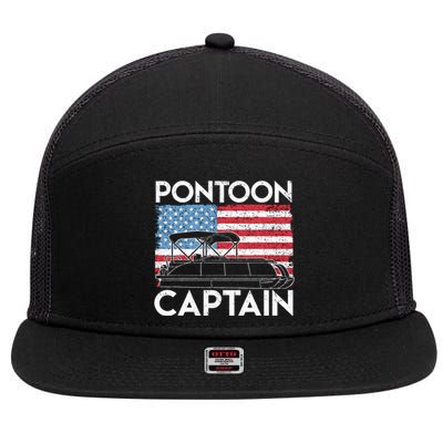 Patriotic Pontoon Captain Us American Flag Funny Boat Owner 7 Panel Mesh Trucker Snapback Hat