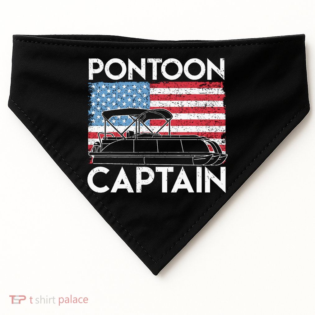 Patriotic Pontoon Captain Us American Flag Funny Boat Owner USA-Made Doggie Bandana