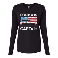 Patriotic Pontoon Captain Us American Flag Funny Boat Owner Womens Cotton Relaxed Long Sleeve T-Shirt