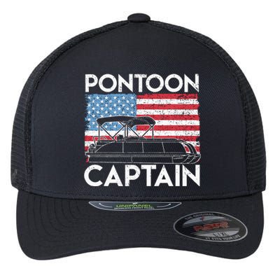 Patriotic Pontoon Captain Us American Flag Funny Boat Owner Flexfit Unipanel Trucker Cap