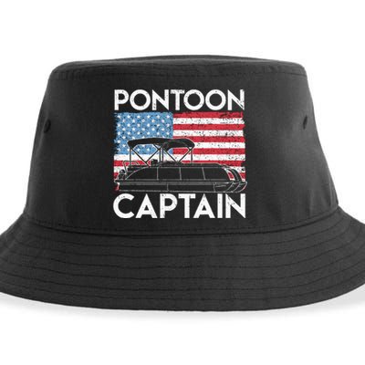 Patriotic Pontoon Captain Us American Flag Funny Boat Owner Sustainable Bucket Hat