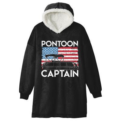 Patriotic Pontoon Captain Us American Flag Funny Boat Owner Hooded Wearable Blanket