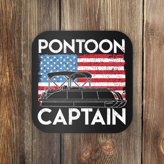 Patriotic Pontoon Captain Us American Flag Funny Boat Owner Coaster