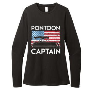 Patriotic Pontoon Captain Us American Flag Funny Boat Owner Womens CVC Long Sleeve Shirt