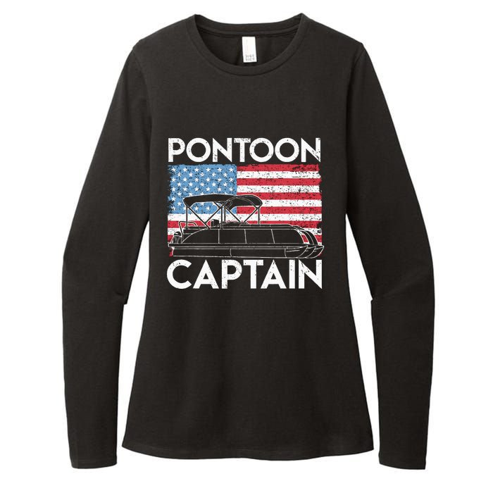 Patriotic Pontoon Captain Us American Flag Funny Boat Owner Womens CVC Long Sleeve Shirt