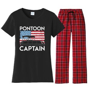 Patriotic Pontoon Captain Us American Flag Funny Boat Owner Women's Flannel Pajama Set