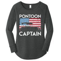 Patriotic Pontoon Captain Us American Flag Funny Boat Owner Women's Perfect Tri Tunic Long Sleeve Shirt