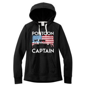 Patriotic Pontoon Captain Us American Flag Funny Boat Owner Women's Fleece Hoodie