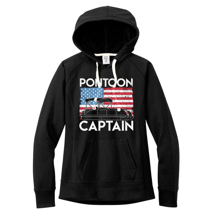 Patriotic Pontoon Captain Us American Flag Funny Boat Owner Women's Fleece Hoodie